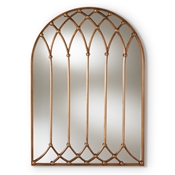 Baxton Studio Freja Vintage Farmhouse Antique Bronze Finished Arched Window Accent Wall Mirror